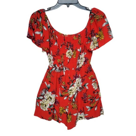 ✨✨✨Lily Rose  Juniors Women S Smocked Scoop Neck Flutter sleeves Roses red Rayon - Picture 2 of 7